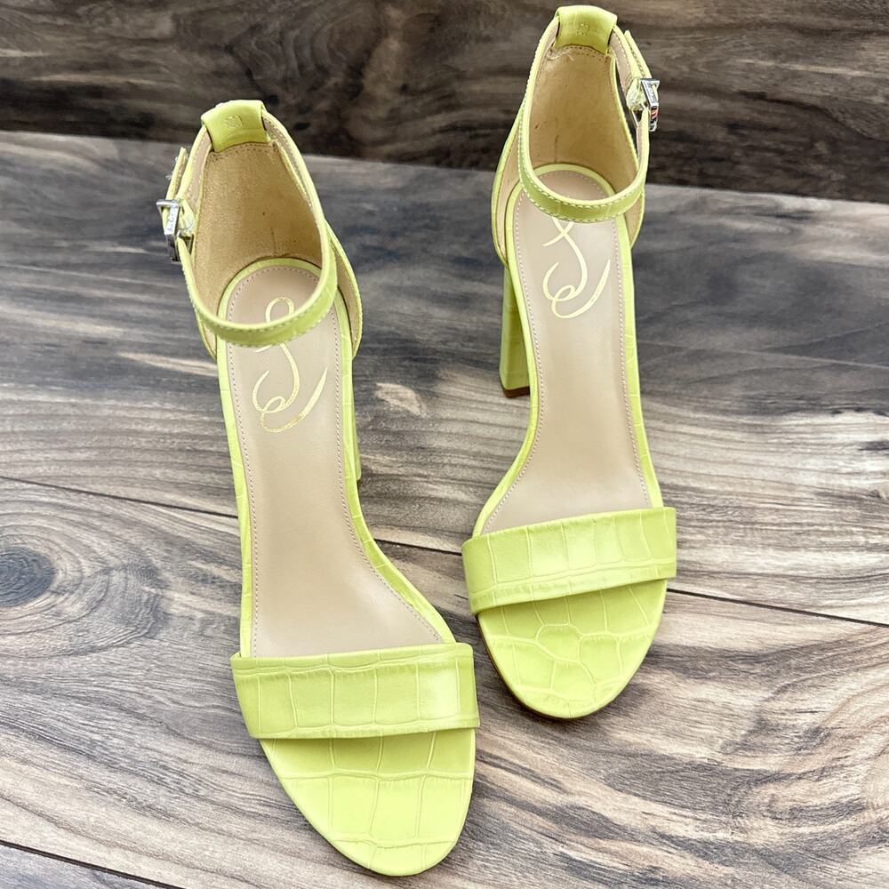 NIB Sam Edelman 8.5M Yaro Leather Ankle Strap Block Heel Sandals Kiwi - Picture 4 of 13